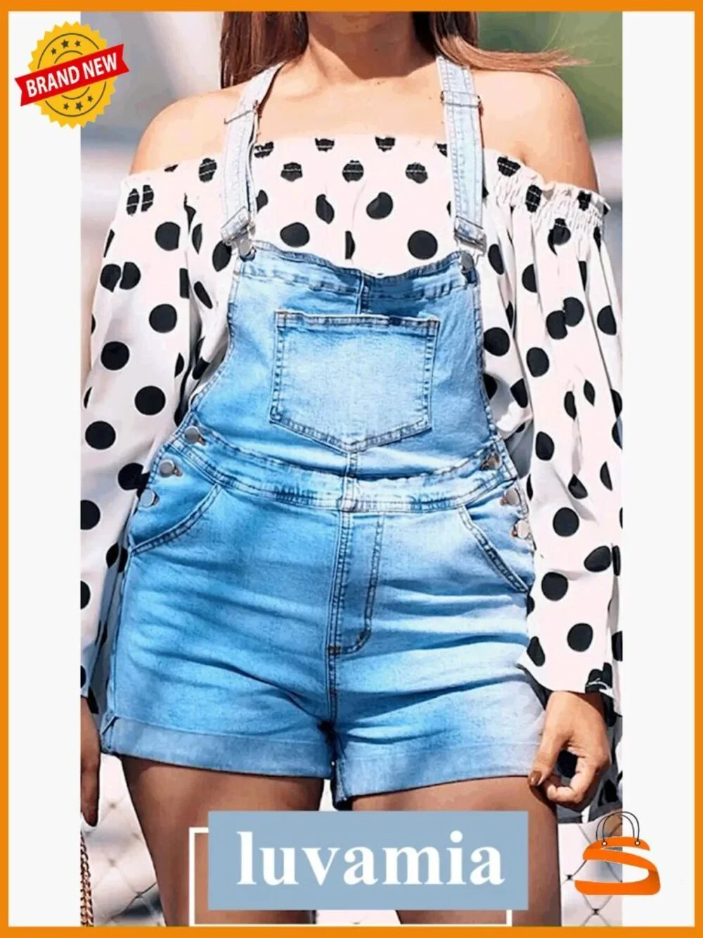 Denim Overall Shorts Romper Adjustable Straps Cuffed Hem